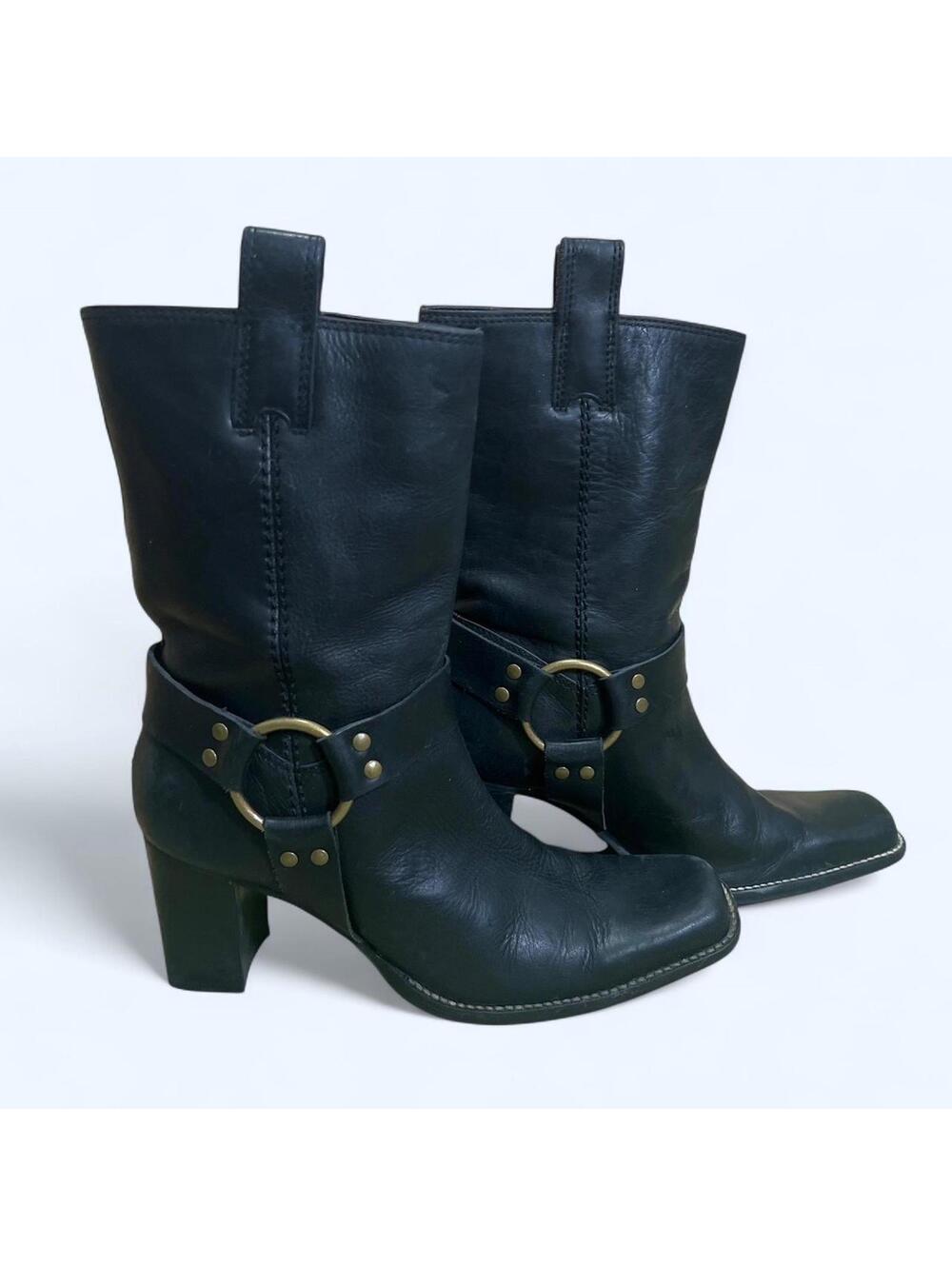 Aerosoles Womens Black Leather Heeled Biker Ankle Boots EU 40 US 9 M